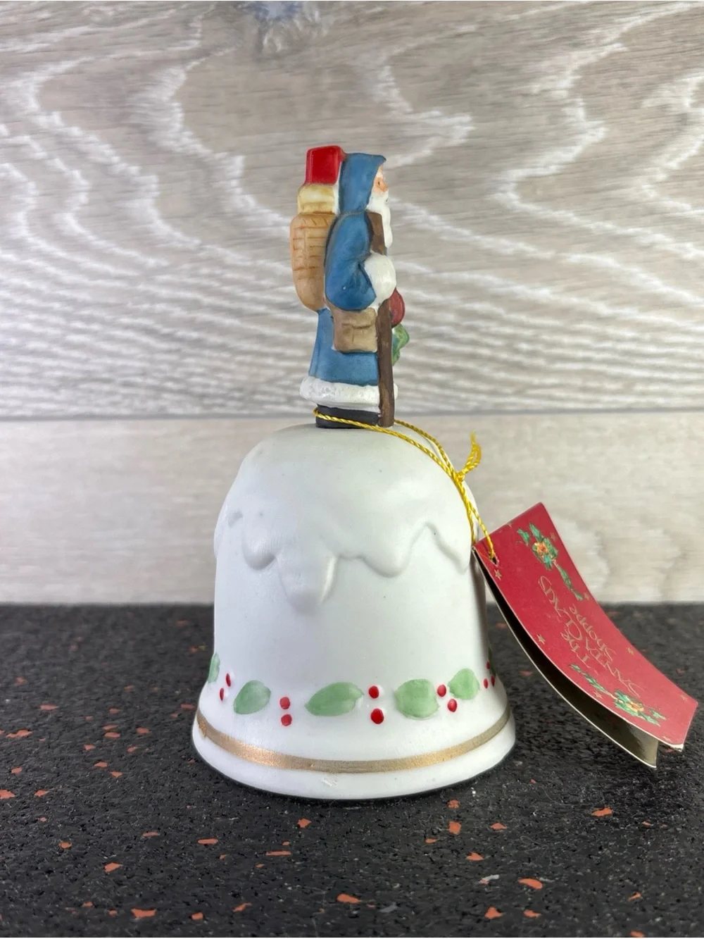 Vintage 1985 Enesco Santa Claus with Tree Porcelain Bell Made in Korea 5 1/4